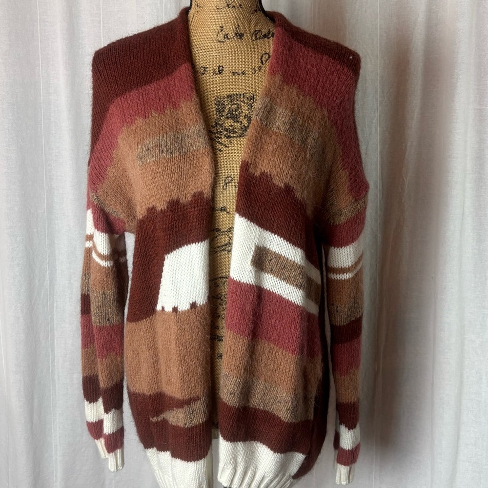 Elsamanda Knit Open Cardigan Sweater Alpaca Wool Made In Italy Sz M Earth Tones